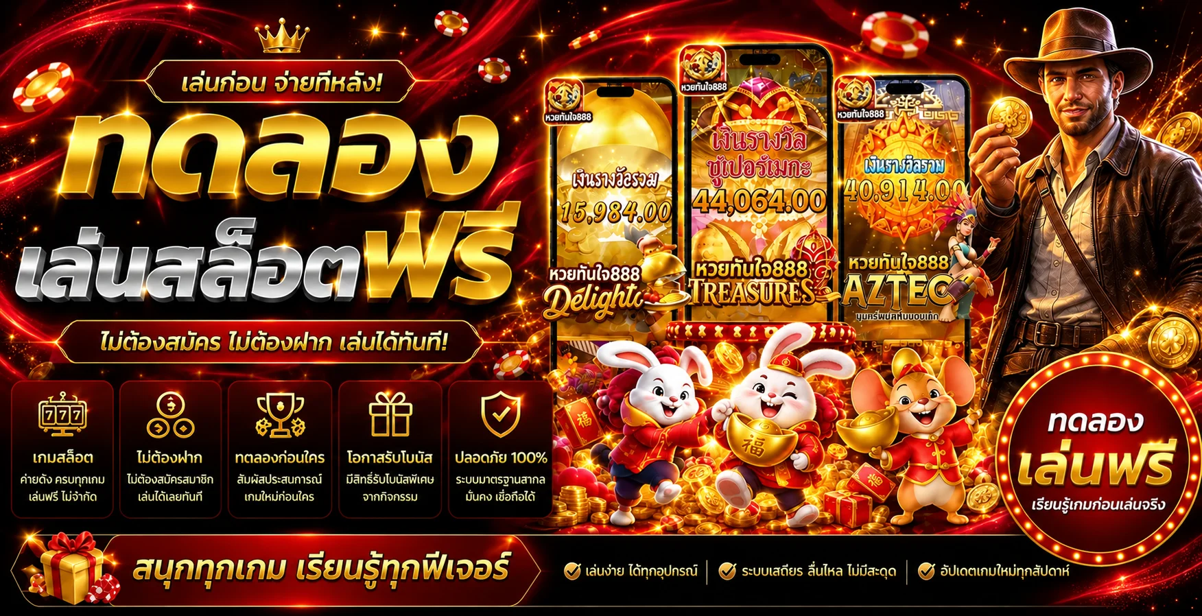 แบนเนอร์ทดลองเล่นสล็อตฟรี หวยทันใจ888